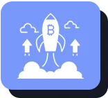 Icon of a blue digital or technological motif, featuring a central node connected to three surrounding nodes, on a lighter blue square background