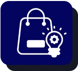 Icon of a blue digital or technological motif, featuring a central node connected to three surrounding nodes, on a lighter blue square background