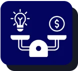 Icon of a blue digital or technological motif, featuring a central node connected to three surrounding nodes, on a lighter blue square background