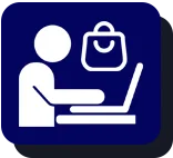 Shopping cart icon on purple background.