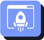 Icon of a blue digital or technological motif, featuring a central node connected to three surrounding nodes, on a lighter blue square background