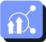 Icon of a blue digital or technological motif, featuring a central node connected to three surrounding nodes, on a lighter blue square background