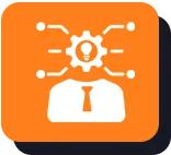 Orange cube icon on a purple background.