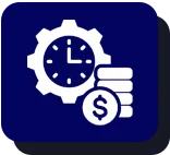 Icon of a blue digital or technological motif, featuring a central node connected to three surrounding nodes, on a lighter blue square background