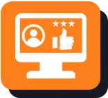 Orange lightbulb icon on a purple background