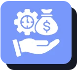 Icon of a blue digital or technological motif, featuring a central node connected to three surrounding nodes, on a lighter blue square background
