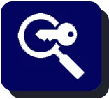 a blue square with a white clock inside of it